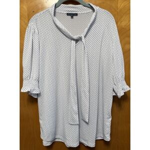 Adrianna‎ Papell Boho Tie Neck Tiny Dot Size L  Smocked Cuff Blouse Sz L